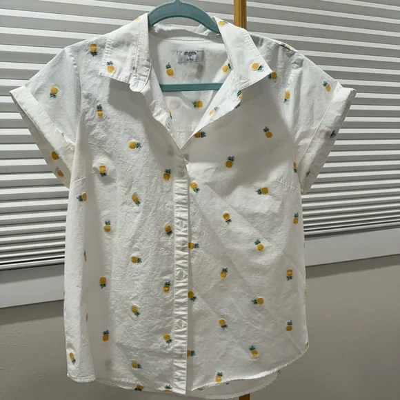 UNTUCKit (for her) Penny Button Up Shirt With Embroidered Pineapples Size L - Picture 1 of 4